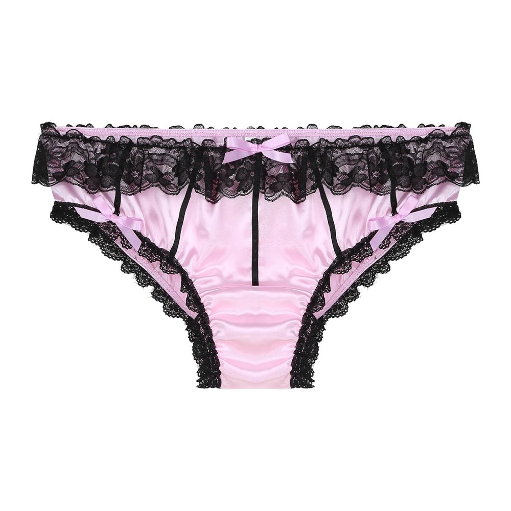 YiZYiF Men's Feminine Panties Silky Satin Lingerie Sissy Knickers Panties Pink Large