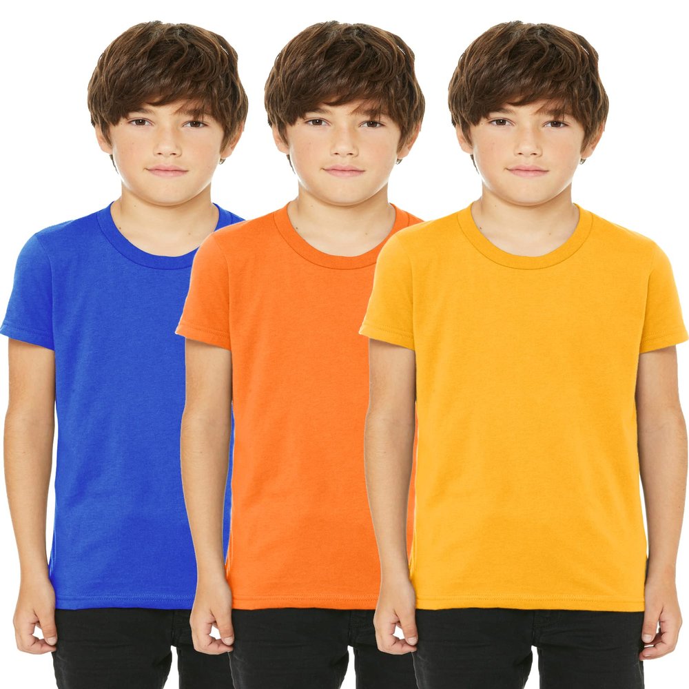 Daxton Youth Size Short Sleeve Tee Basic Tshirt Tops Packs-Royal,Orange,Gold-S
