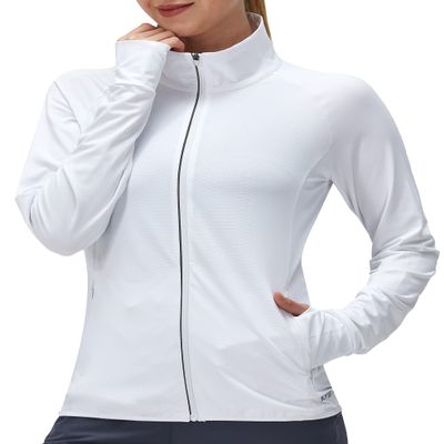 Women's UPF 50+ UV Sun Protection Clothing Long Sleeve Athletic Hiking Shirts Lightweight SPF Zip Up Outdoor Jacket (White,S)
