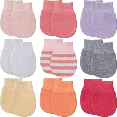 9 Pairs Newborn Baby Mittens Infant Toddler Gloves No Scratch Mittens Unisex Cotton Gloves for 0-6 Months Baby Boys Girls (Multiple Colours)