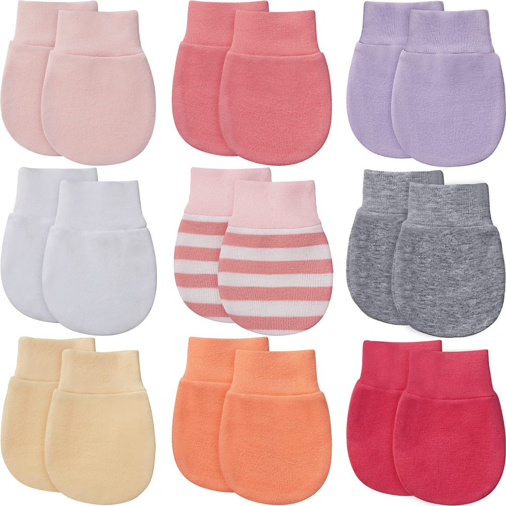 9 Pairs Newborn Baby Mittens Infant Toddler Gloves No Scratch Mittens Unisex Cotton Gloves for 0-6 Months Baby Boys Girls (Multiple Colours)