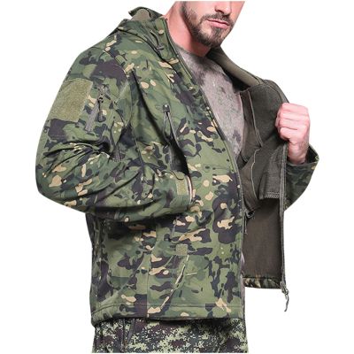 tuduoms Men's Soft Shell Fleece Lined Jacket Military Tactical Jacket Camouflage Hunting Hooded Coat Waterproof Windbreaker