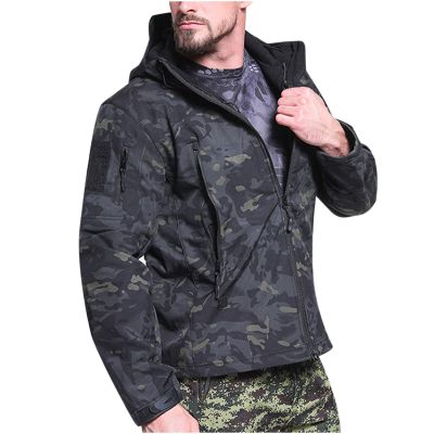 tuduoms Men's Soft Shell Fleece Lined Jacket Military Tactical Jacket Camouflage Hunting Hooded Coat Waterproof Windbreaker