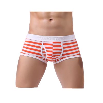 Mens Striped Underwear Soft Breathable Briefs Bulge Pouch Athletic Supporter Trunks Comfort Stretch Shorts Underpants Orange