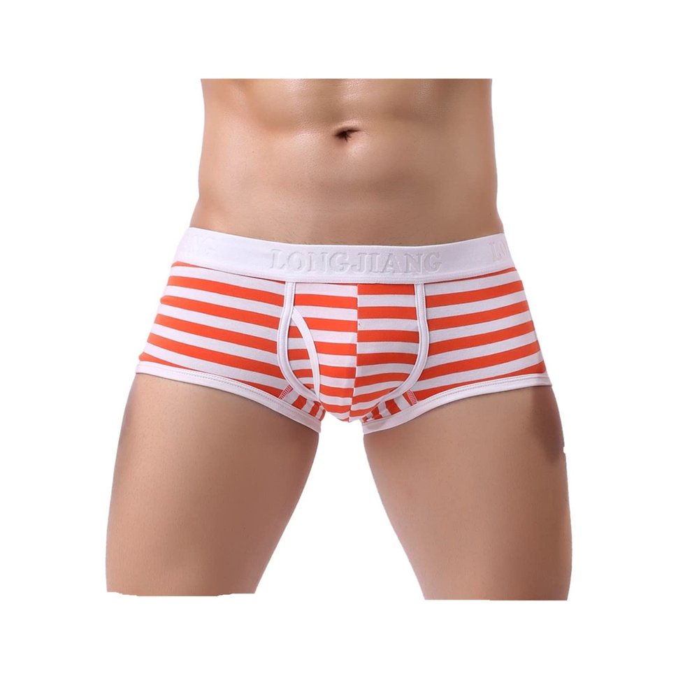 Mens Striped Underwear Soft Breathable Briefs Bulge Pouch Athletic Supporter Trunks Comfort Stretch Shorts Underpants Orange