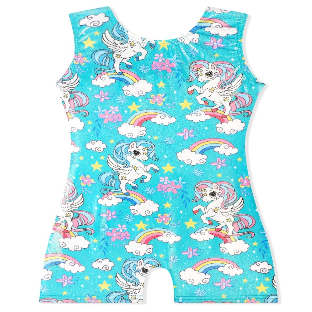 EQSJIU Leotard With Shorts For Baby Girls 12 18 24 Months 1t 2t Aqua Blue Unicorn Kids Toddlers Outfit Biketard Flower Floral Rainbow Shiny