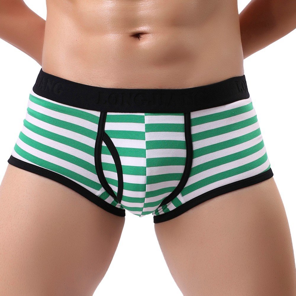 Mens Striped Underwear Soft Breathable Briefs Bulge Pouch Athletic Supporter Trunks Comfort Stretch Shorts Underpants Green