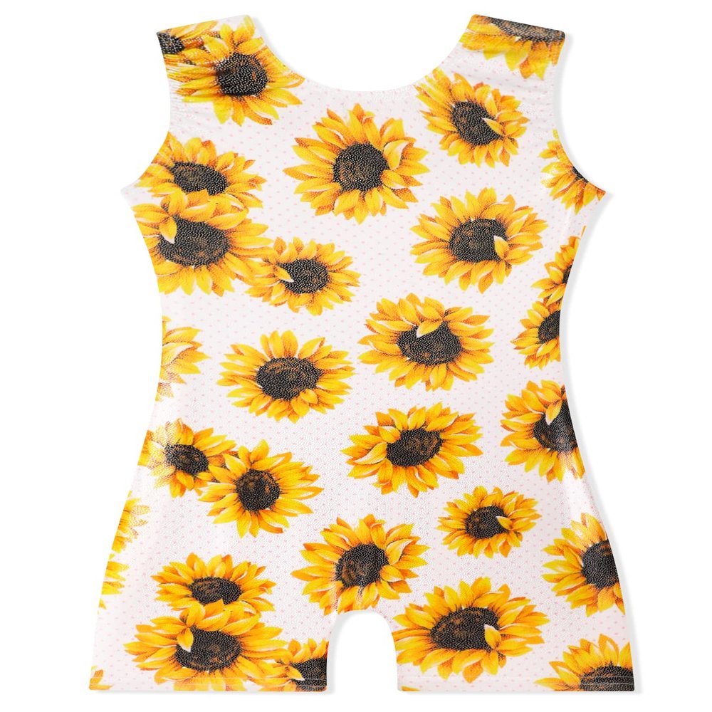 EQSJIU White Leotards For Girls Gymnastics Size 6-7 Years Old 6/7 Gold Sunflower Yellow Flower Floral Sparkly Biketard Outfits Bodysuits