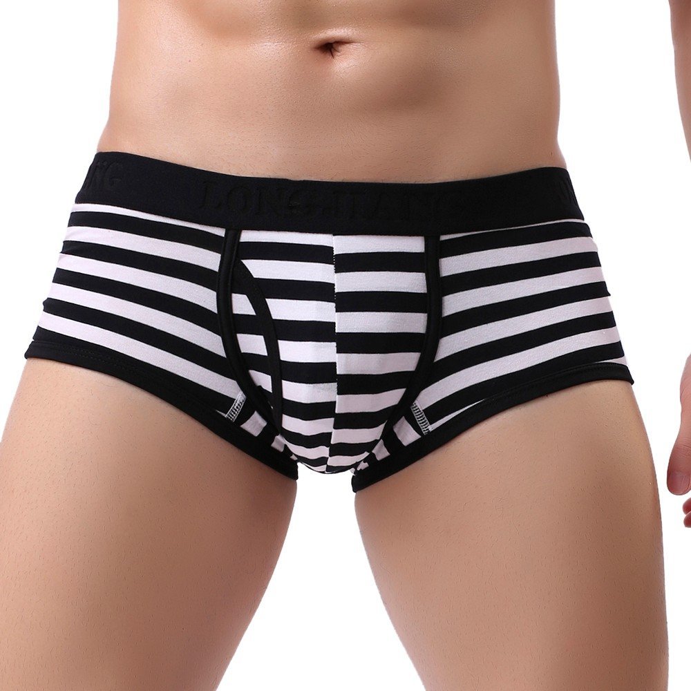 Mens Striped Underwear Soft Breathable Briefs Bulge Pouch Athletic Supporter Trunks Comfort Stretch Shorts Underpants Black