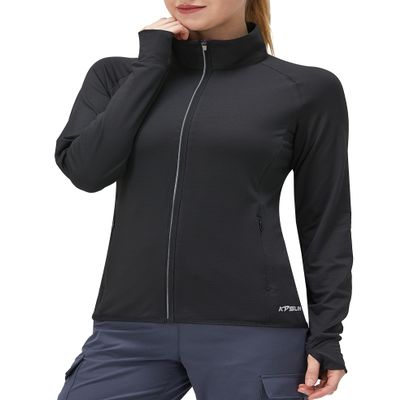 Women's UPF 50+ UV Sun Protection Clothing Long Sleeve Athletic Hiking Shirts Lightweight SPF Zip Up Outdoor Jacket (Black,XL)