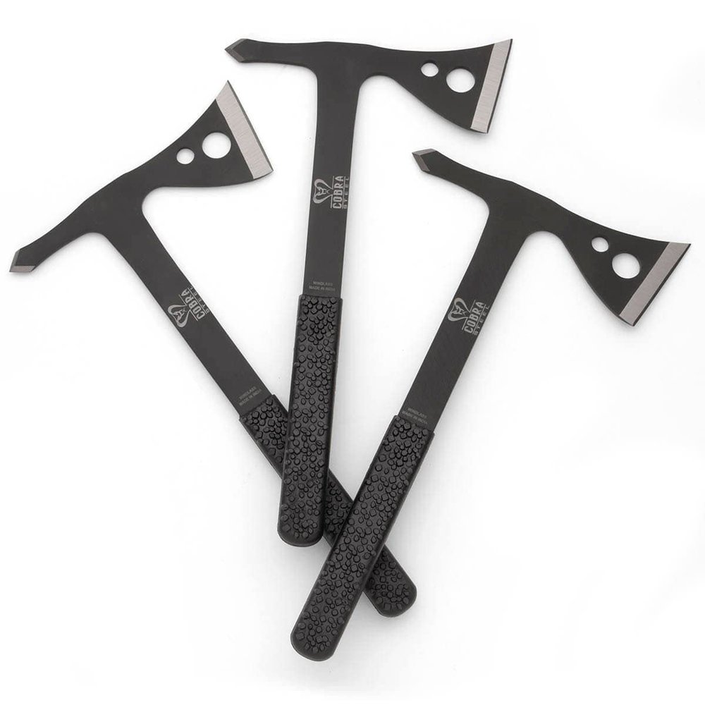 Windlass Cobra Steel Tactical Throwing Axe Set - Lightweight with Sharpened Back Spike, Rubber Handle, and Fabric Belt Sheath