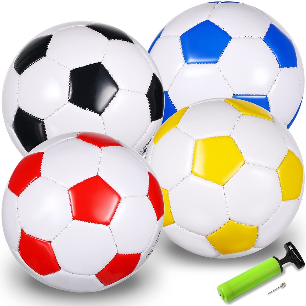 HyDren 4 Pack Soccer Ball with Pump Colorful Outdoor and Indoor Sports Activity Anti Explosion Classic Design for Spring Training Practice Ball(Size 2)