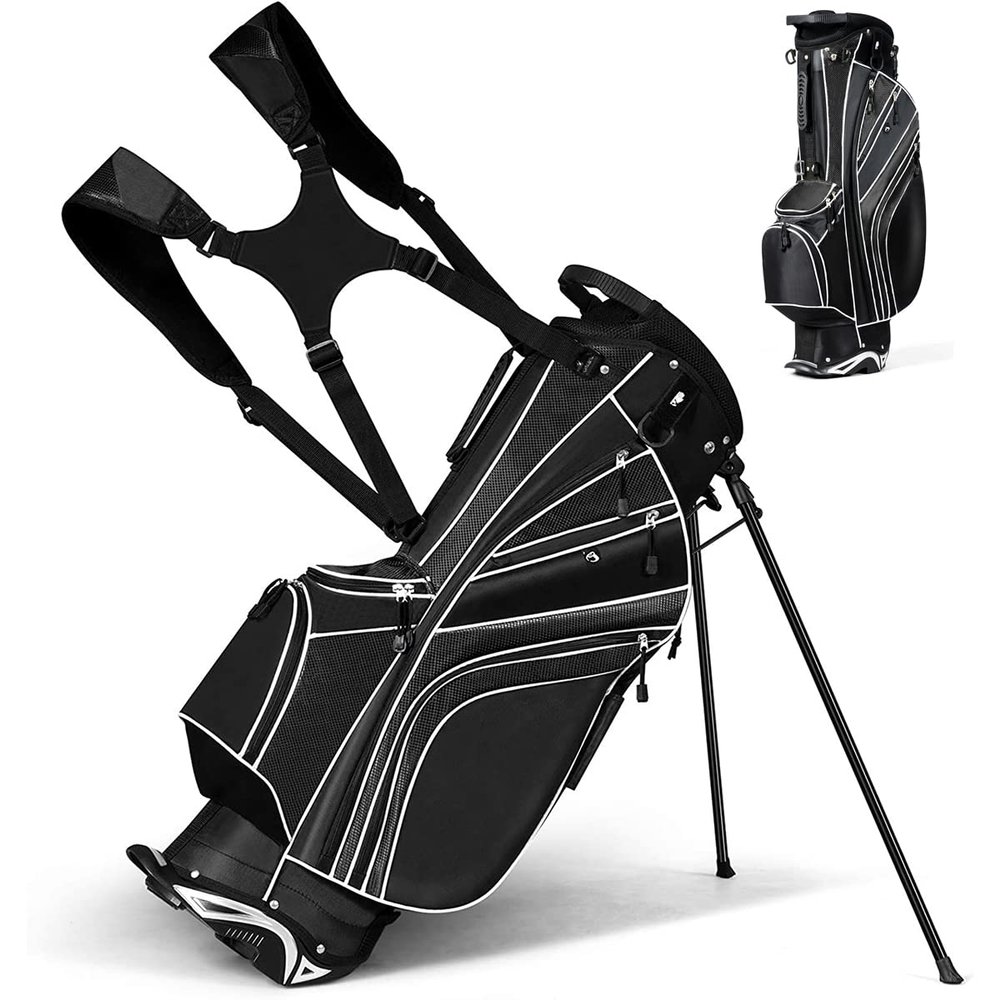 Renatone Golf Stand Bag, Lightweight Organized Golf Bag w/ 6 Way Dividers, 7 Pockets & Padded Dual Straps, Easy to Carry Golf Club Bag for Men & Woman (Black)