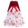 Kids Vintage Toddler Baby Velvet Winter Fall Maxi Dresses Flower Embroidery 3/4 Sleeve Princess Lace Tutu Long Sleeve Tunic Party Dance Gown for Girl Photo Shoot Butterfly-Red 11-12 Years view 3