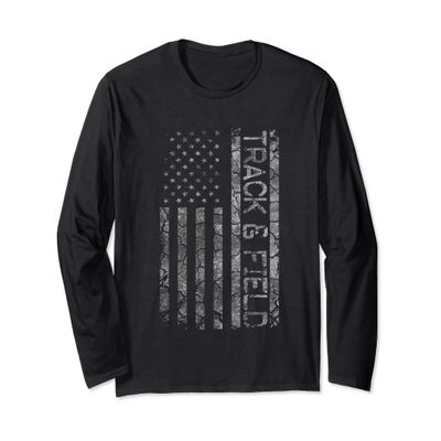 Vintage American Flag Track And Field Runner Running Team Long Sleeve T-Shirt