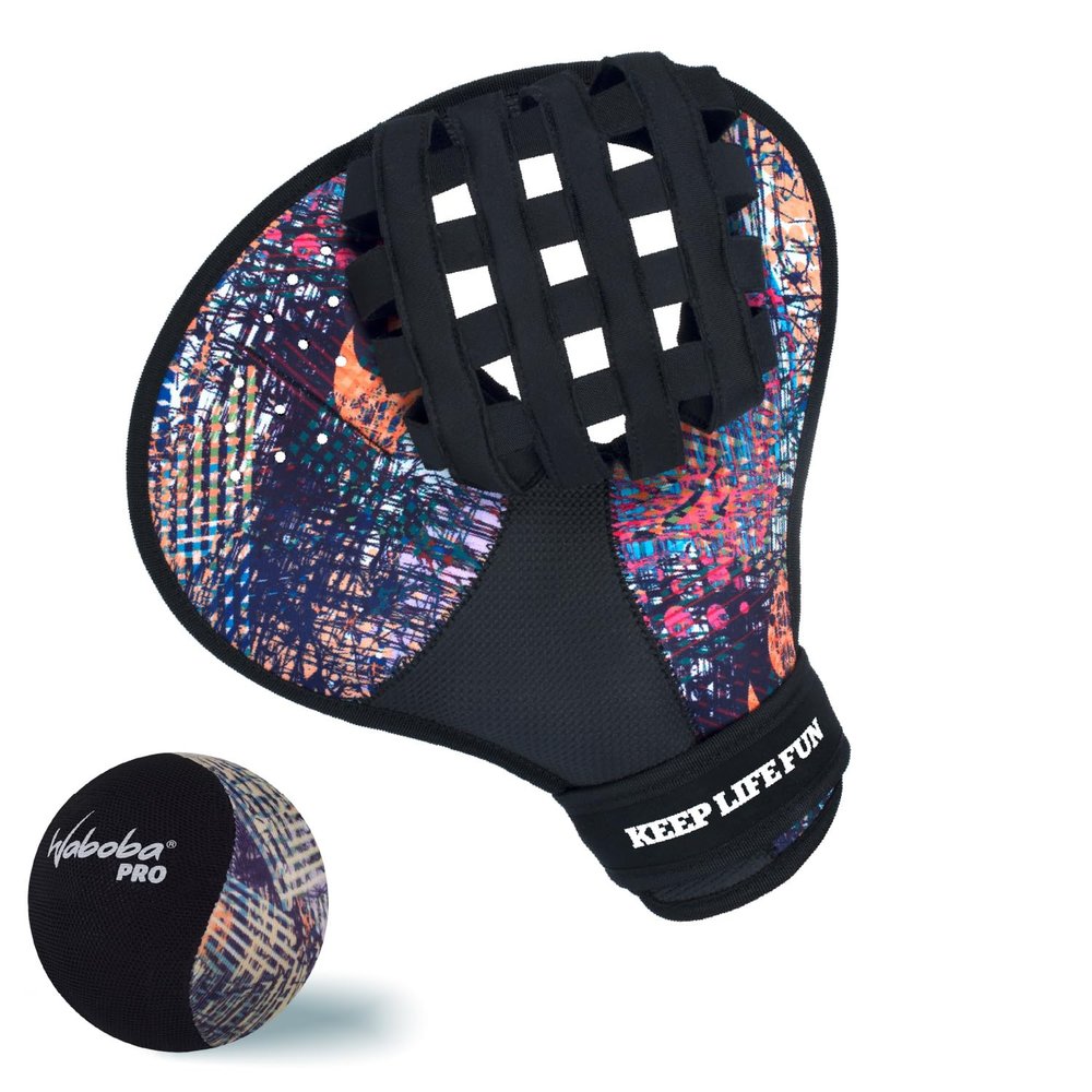 Waboba Water Pro Catch Glove & Pro Water-Bouncing Ball Set  Ball Catching Baseball-Style Mitt for Swimming Pools & Beach Games, Ambidextrous Design, One Size  Black/Multi Colour,121C06
