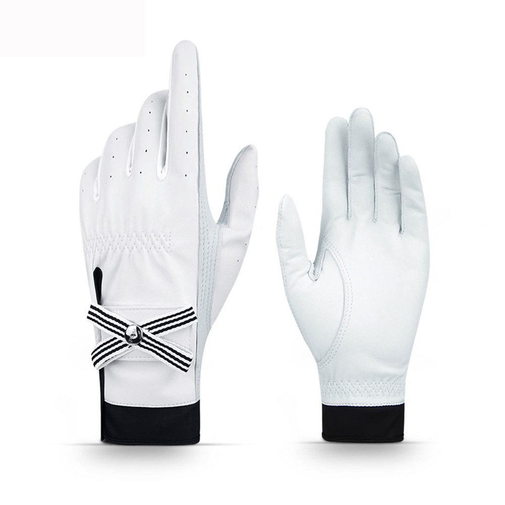 Lfzhjzc Golf Gloves for Women Ladies Soft Leather Accessories Breathable for Non Slip Gloves Bow Decoration 1 Pair (Size : Size 18)