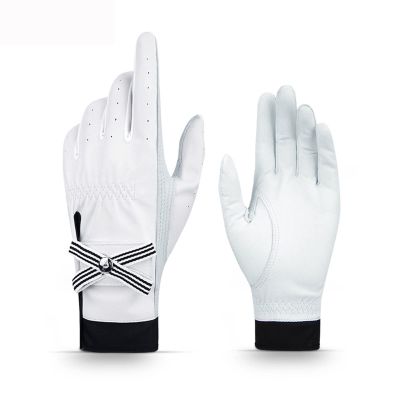 Lfzhjzc Golf Gloves for Women Ladies Soft Leather Accessories Breathable for Non Slip Gloves Bow Decoration 1 Pair (Size : Size 17)