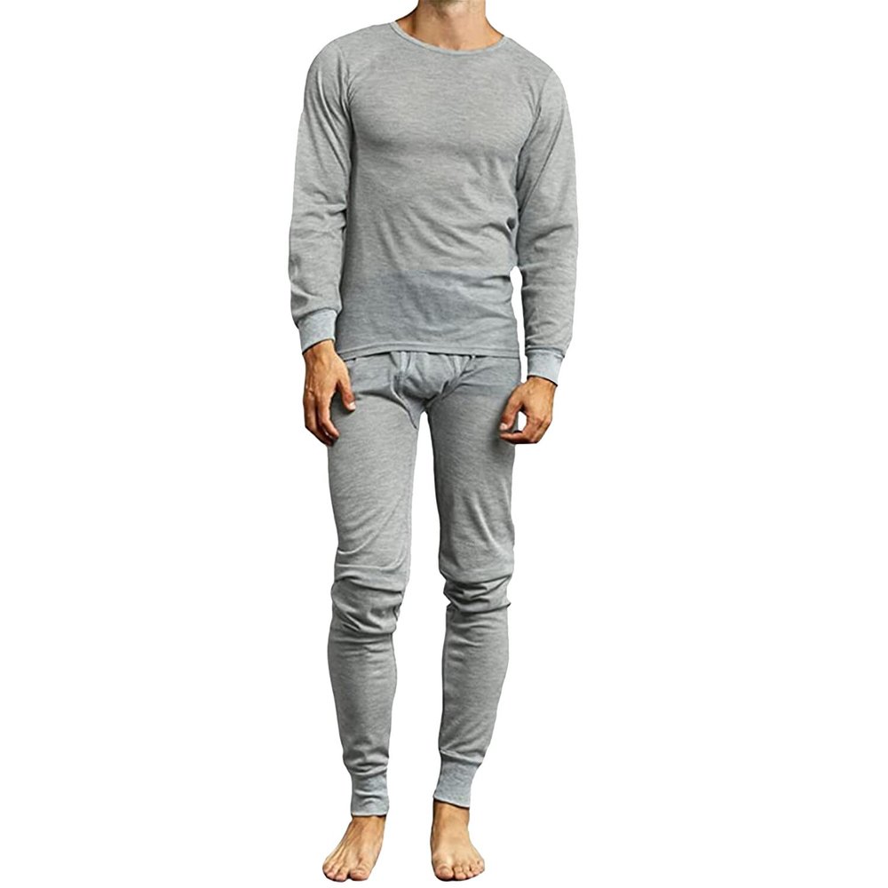 Galaxy by Harvic Men's Thermal Shirt Pants, Cotton Polyester, Underwear Crew Neck Long Sleeve Shirt, Soft, Top Bottom Sets Heather Grey