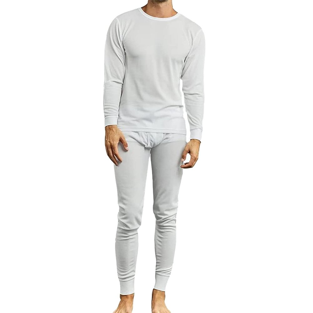Galaxy by Harvic Men's Thermal Shirt Pants, Cotton Polyester, Underwear Crew Neck Long Sleeve Shirt, Soft, Top Bottom Sets White