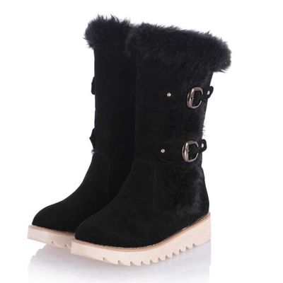 Bcshiye Women's Snow Boots Warm Fur Lined Ankle Booties Anti-Slip Winter Calf Boots Soft Slip-On Mid-Calf Shoes Booties