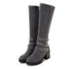 Bcshiye Womens Winter Booties Warm Side Zip-up Riding Boots Round Toe Chunky Heel Buckle Fashion Casual Knee-High Boot view 1