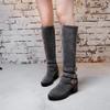 Bcshiye Womens Winter Booties Warm Side Zip-up Riding Boots Round Toe Chunky Heel Buckle Fashion Casual Knee-High Boot view 2