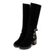 Bcshiye Womens Winter Booties Warm Side Zip-up Riding Boots Round Toe Chunky Heel Buckle Fashion Casual Knee-High Boot view 1