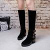 Bcshiye Womens Winter Booties Warm Side Zip-up Riding Boots Round Toe Chunky Heel Buckle Fashion Casual Knee-High Boot view 3