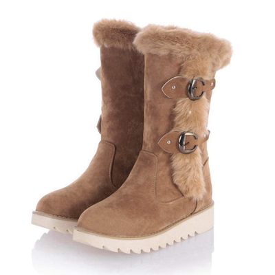 Bcshiye Women's Snow Boots Warm Fur Lined Ankle Booties Anti-Slip Winter Calf Boots Soft Slip-On Mid-Calf Shoes Booties