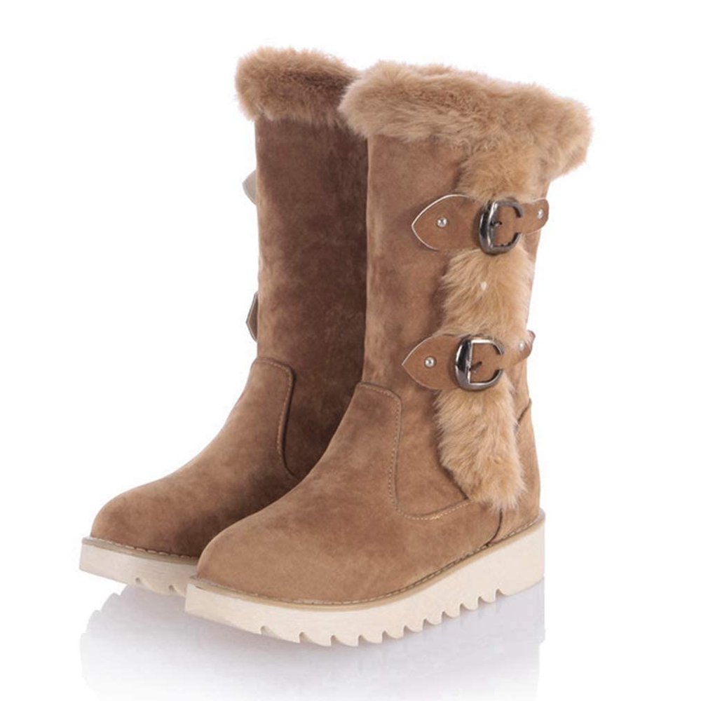 Bcshiye Women's Snow Boots Warm Fur Lined Ankle Booties Anti-Slip Winter Calf Boots Soft Slip-On Mid-Calf Shoes Booties