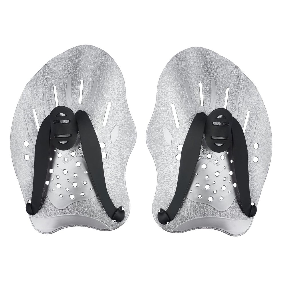 Grstltd Swimming Paddles for Hands, Swim Training Hand Paddles with Adjustable Straps for Adults and Kids Unisex Professional Swimming Accessories (1 Pair, Silver)