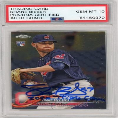 Shane Bieber 2018 Topps Chrome Update Rookie 2020 Triple Crown Autograph PSA/DNA 10