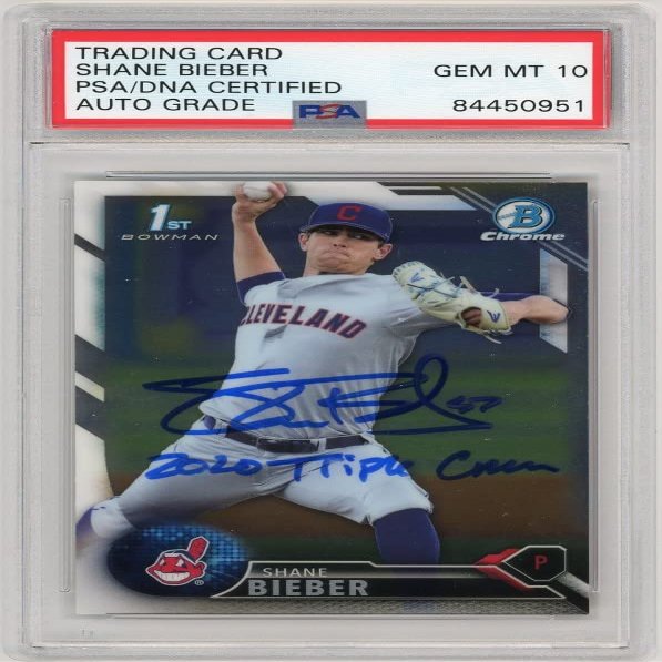 Shane Bieber 2016 Bowman Chrome Auto Triple Crown Card - PSA/DNA 10 BDC-68