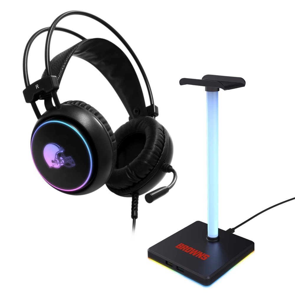 SOAR NFL LED Gaming Headset and Stand, Cleveland Browns