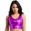 Moggemol Women's Shiny Metallic Sleeveless Crop Tops Party Rave Dance Tank Shirt Clubwear Dancewear Metallic,Purple One Size view 1