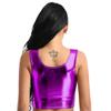 Moggemol Women's Shiny Metallic Sleeveless Crop Tops Party Rave Dance Tank Shirt Clubwear Dancewear Metallic,Purple One Size view 3