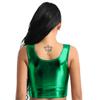 Moggemol Women's Shiny Metallic Sleeveless Crop Tops Party Rave Dance Tank Shirt Clubwear Dancewear Green,Metallic One Size view 3