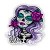 Sugar Skull Gril Teal Purple Day of The Dead Vinyl Sticker (3 inches Tall) view 1