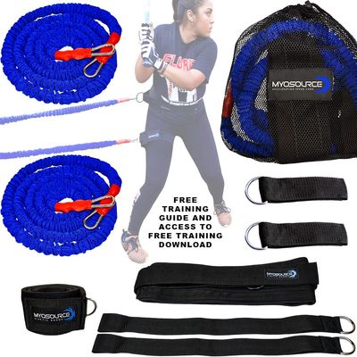 Kinetic Bands Myosource Powerhouse Hitter Softball/Baseball Acceleration Speed Cord Batting Trainer Kit (2 Bungee Cords, Belt, Leg Strap, 2 Anchor Straps) (Medium-Belt (32-39 inch Waist))
