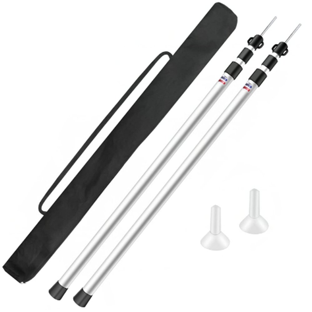 Set of 2 Waterproof Cloth Rod, 230CM Telescopic Aluminium Tent Tarp Poles Portable Beach Shelter Tarp Awning Pole Adjustable Telescoping with Rubber Cap for Camping