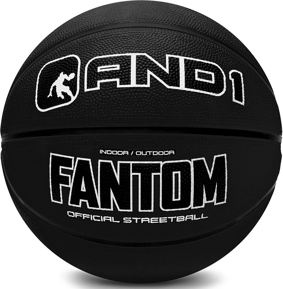 AND1 Fantom Rubber Basketball - Official Size Streetball, Made for Indoor and Outdoor Basketball Games - Sold Deflated (Pump NOT Included), Black, Size 7