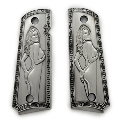 Custom 1911 Grips Full Size for Kimber, Colt, Rock Island, Springfield, Taurus, & Clones - 1911 Full Size Metal Pewter Grips