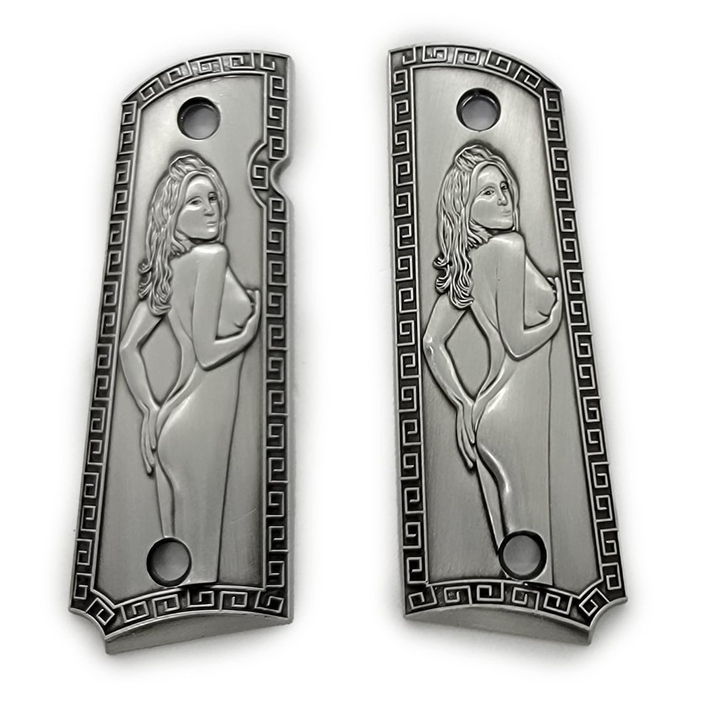 Custom 1911 Grips Full Size for Kimber, Colt, Rock Island, Springfield, Taurus, & Clones - 1911 Full Size Metal Pewter Grips
