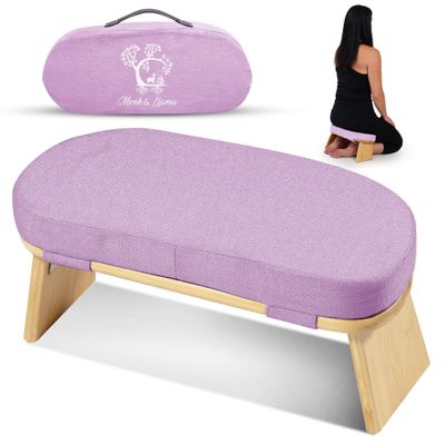 Monk & Llama Meditation Bench - Foldable, Ergonomic, Bamboo Kneeling Stool with Extra Comfortable Cushion Perfect Seiza Bench Meditation Stool Chair for Prayer & Travel - Deeper & Enjoyable Sessions