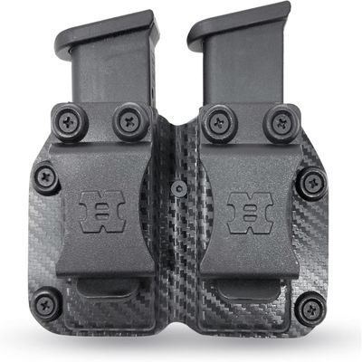 Houston Gun Holsters Double Kydex Magazine Pouch Case Concealment Tactical | Multi Use Holster Belt Loop for Pistol | Double Mag Case Pouch | Fits Double Mag Double Stack Glock .45, Carbon Fiber