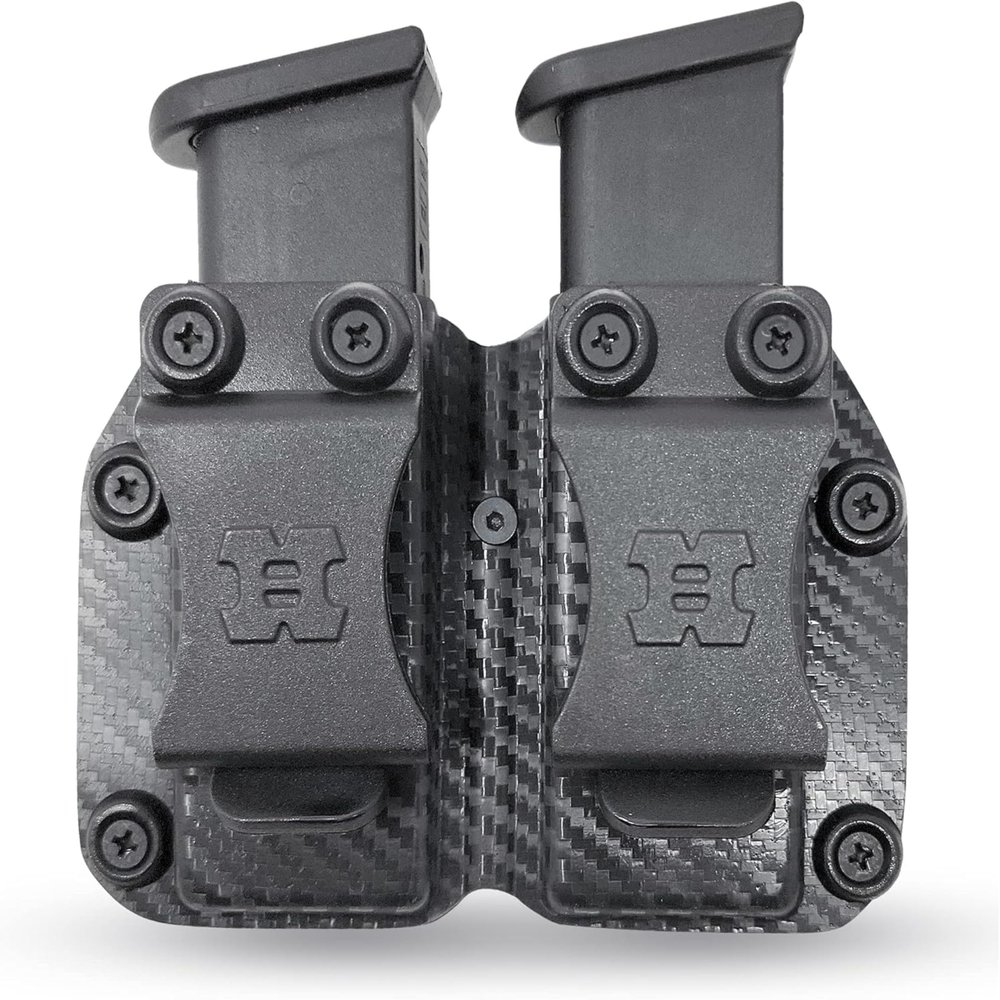 Houston Gun Holsters Double Kydex Magazine Pouch Case Concealment Tactical | Multi Use Holster Belt Loop for Pistol | Double Mag Case Pouch | Fits Double Mag Double Stack Glock .45, Carbon Fiber