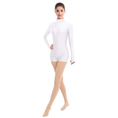ABAFIP Women Long Sleeve Gymnastic Leotards Ballet Dance Romper Shorts Jumpsuit One Piece Bodysuit Ballerina Lycra Dancewear White X-Large