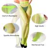 WEANMIX Women's Rhinestone Fishnet Stockings Pantyhose, High Waist Sparkly Tights for Women, Neon Green view 2
