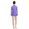 ABAFIP Women Long Sleeve Gymnastic Leotards Ballet Dance Romper Shorts Jumpsuit One Piece Bodysuit Ballerina Lycra Dancewear Purple X-Large view 2
